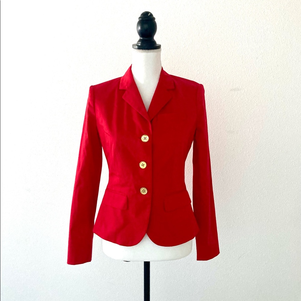 Ralph Lauren Red Blazer Womans Jacket Lipstick Red Cotton Gold Buttons Fitted